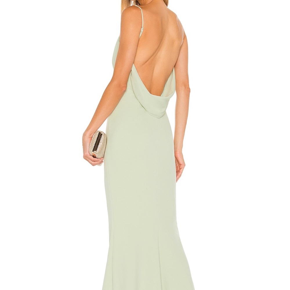 Katie May Sage Green Backless Cowl Evening Gown